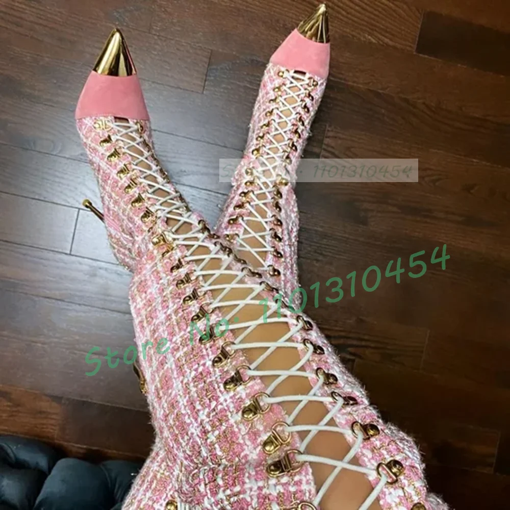 Sock Boot Women - Sepatu bot hak tinggi kotak-kotak, sepatu